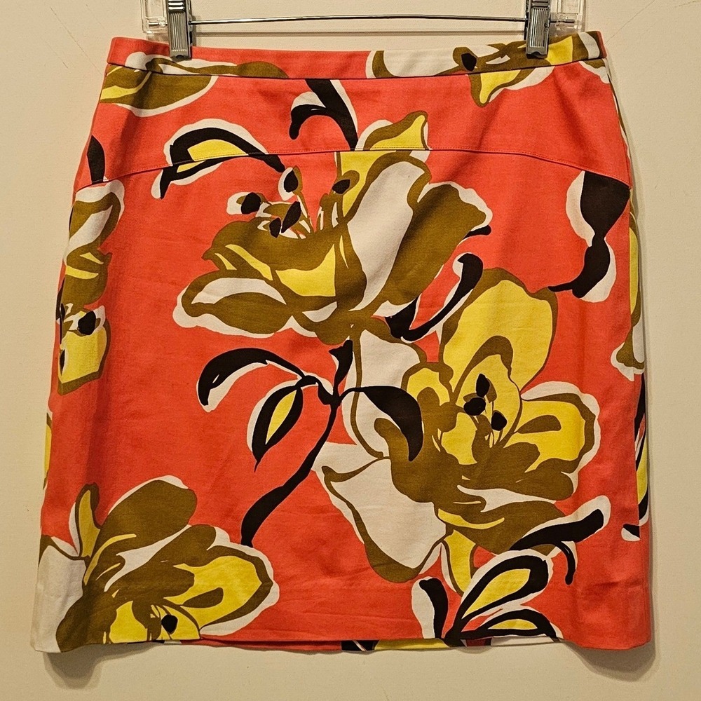 Etcetera Womens Floral Mini Skirt Coral Orange Yellow Botanical Size 8 RN138420